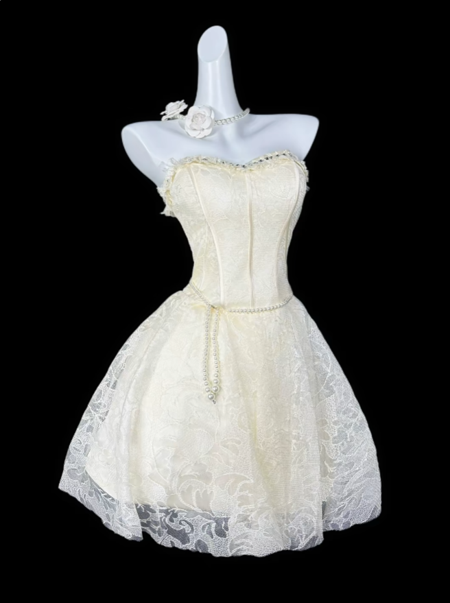 Sweet Ball Gown Sweetheart Light Yellow Lace Party Cocktail Homecoming Dresses N4416