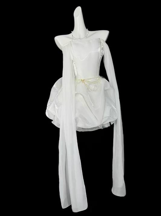 Sweet Ball Gown Spaghetti Strap White Organza Short Mini Party Cocktail Homecoming Dresses N4417