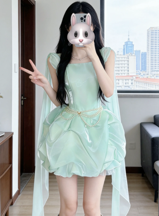 Unique Ball Gowns Spaghetti Strap Mint Green Short Mini Party Graduation Homecoming Dresses N4424