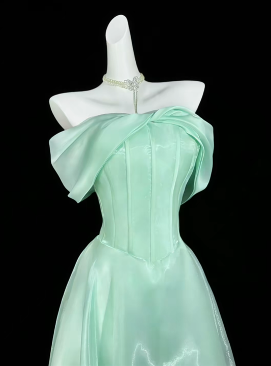 Modest A line Off The Shoulder Mint Green Evening Dresses Night Date Prom Dress For Women N4432