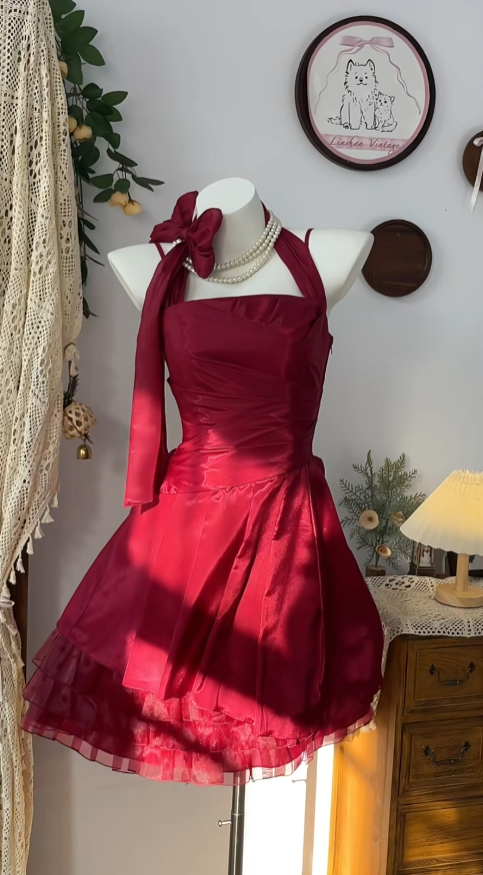 Elegant A line Halter Tulle Burgundy Dance Senior Short Inspo Formal Graduation Inspo Homecoming Dresses N4603