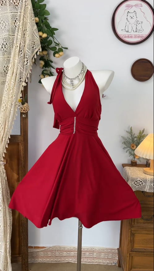 Simple A Line Halter Sleeveless Red Chiffon Dance Senior Short Inspo Formal Graduation Inspo Homecoming Dresses N4614
