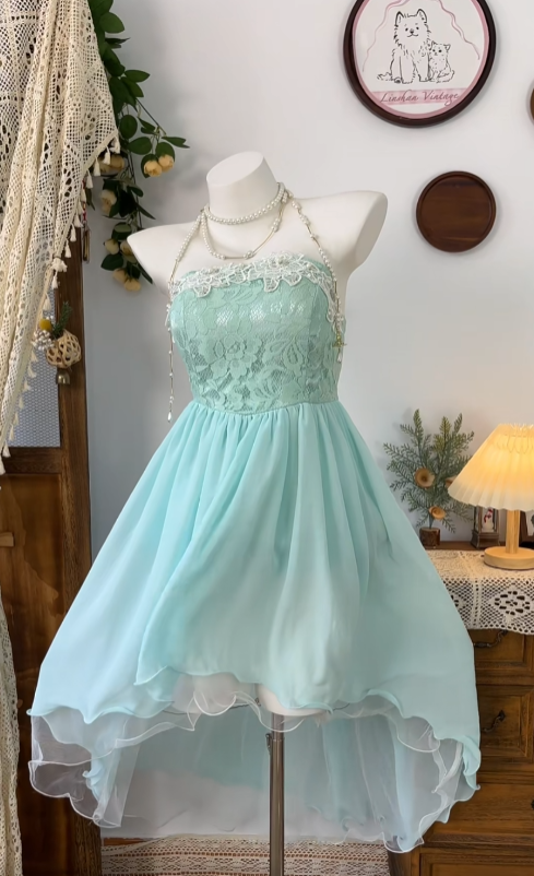 Cute Ball Gowns Strapless Blue Chiffon Lace Senior Formal Graduation Inspo Homecoming Dresses N4616