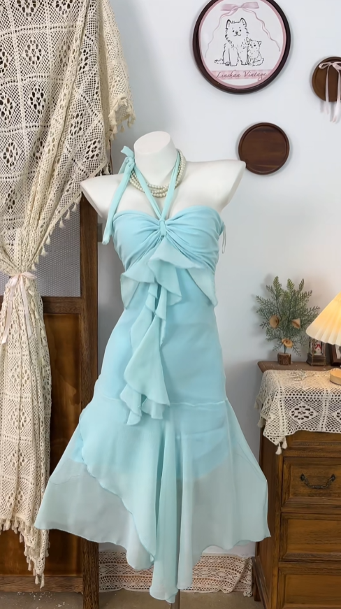 Pretty Sheath Halter Blue Tight Chiffon Mini Senior Short Graduation High School Homecoming Dresses N4626