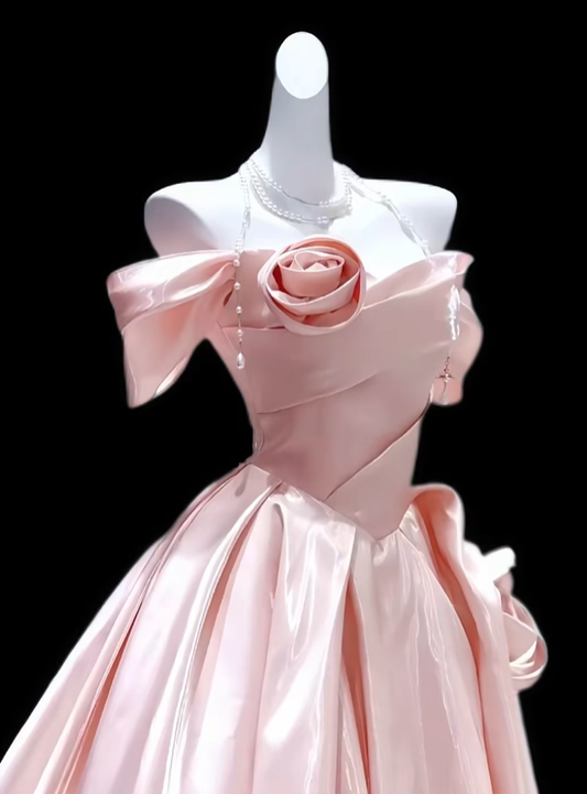 Princess Prom Dresses Formal Ball Gowns Off The Shoulder Pink Long Party Gowns N4633