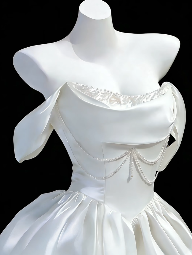 Cute Ball Gowns Off The Shoulder White Satin Dance Senior Short Inspo Formal Graduation Homecoming Dresses N4638