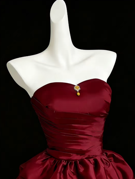Pretty Ball Gown Strapless Burgundy With Ruffled Senior Inspo Graduation High School Homecoming Dresses N4647
