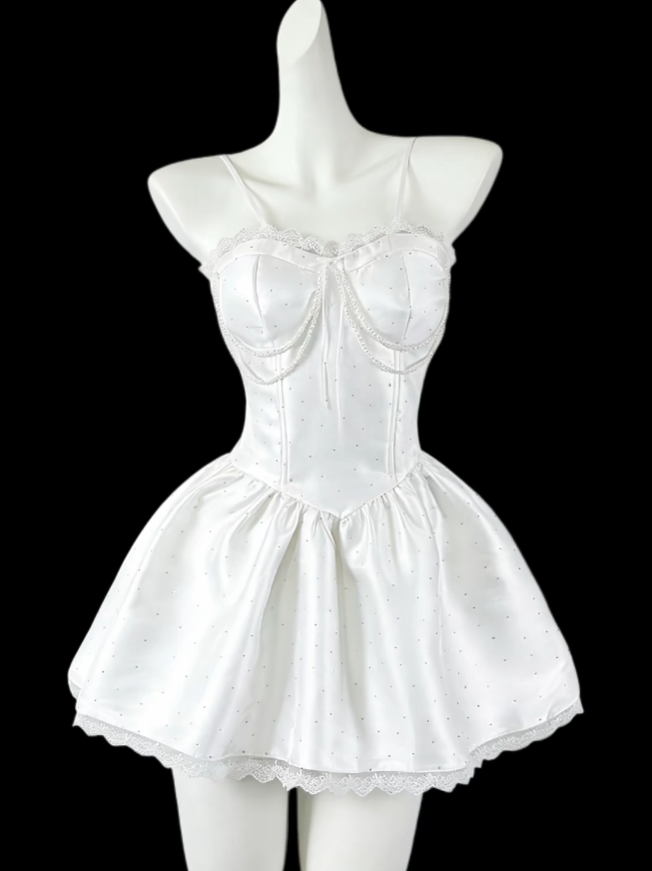 Pretty Ball Gown Spaghetti Strap White Satin Senior Inspo Graduation H – RubyFashionDress