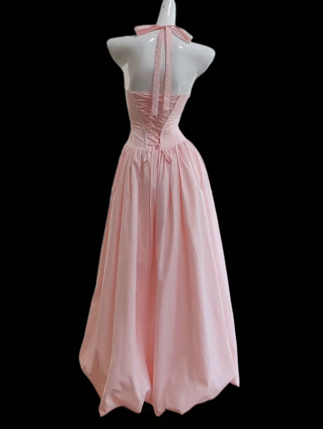 Sexy Prom Dresses Ball Gown Halter Pink With Ruffle Evening Long Formal Dress N4666