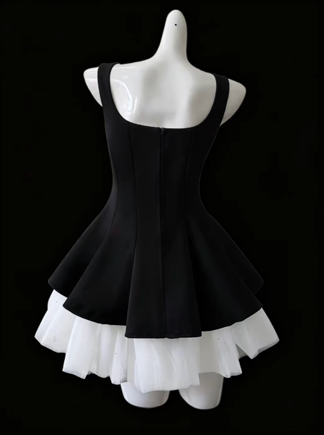 Gorgeous Ball Gown Square Neck Little Black Mini Senior Short Hoco Gown High School Homecoming Dresses N4673