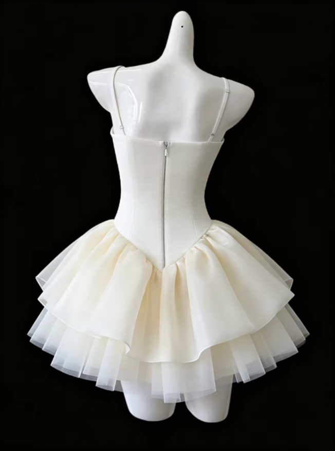 Fashional Ball Gowns Spaghetti Strap Ivory Mini Senior Short Hoco Gowns High School Homecoming Dresses N4674