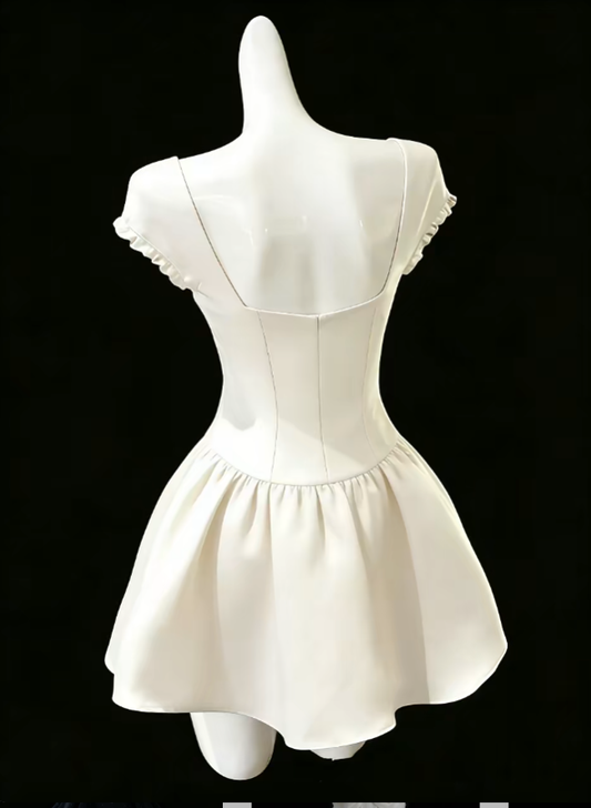 Unique Ball Gowns Square Neck White With Sleeves Mini Senior Short Hoco Gowns High School Homecoming Dresses N4692