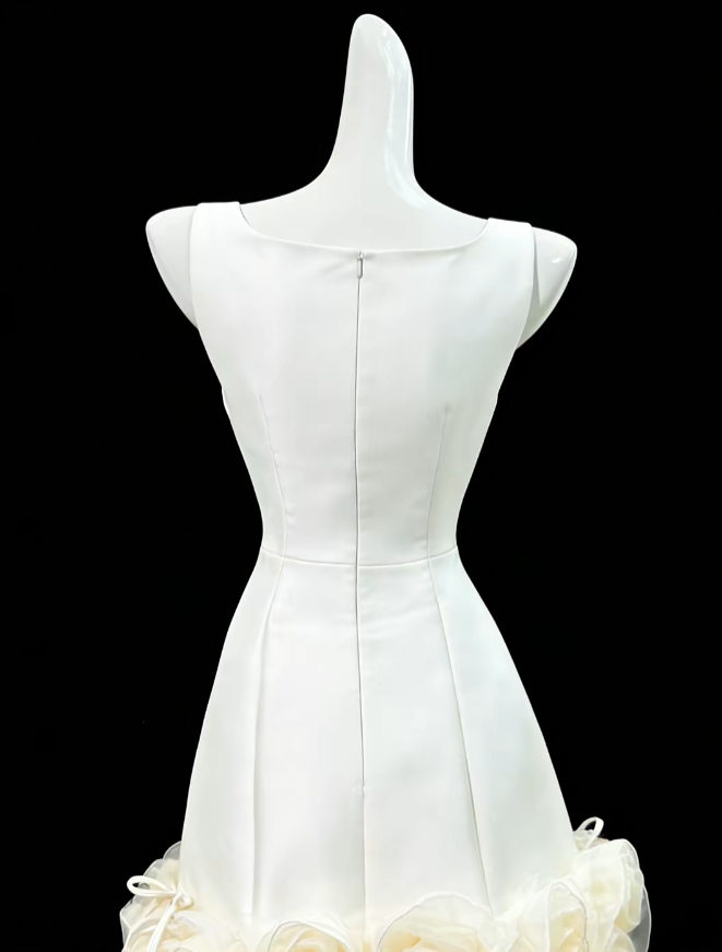 Pretty Sheath White Satin With Ruffle Senior Inspo Graduation Hoco Gowns Short Homecoming Dresses N4705