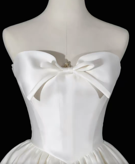 Cute A line Sweetheart Sleeveless Long Satin Garden White Wedding Dresses N4712