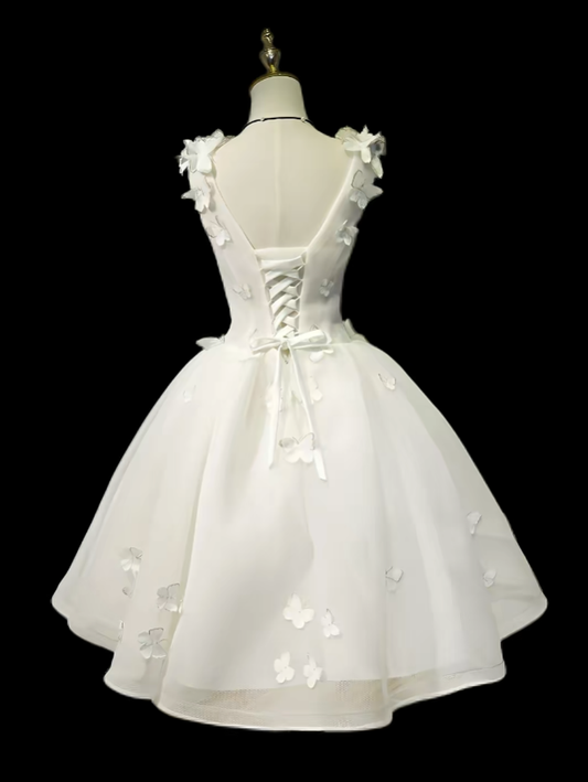 Pretty Ball Gown V Neck White Mini Senior Inspo Graduation Short Homecoming Dresses N4723