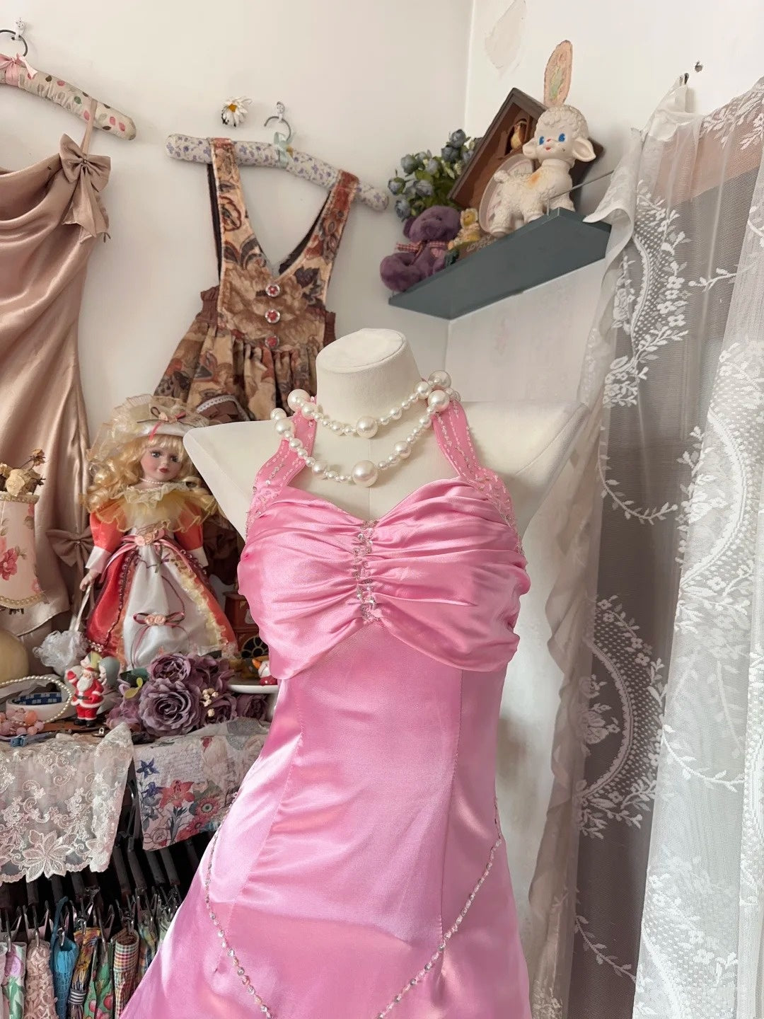 Vintage Mermaid Halter Pink Satin Hoco Gowns Short Homecoming Dresses Hoco Gown N618