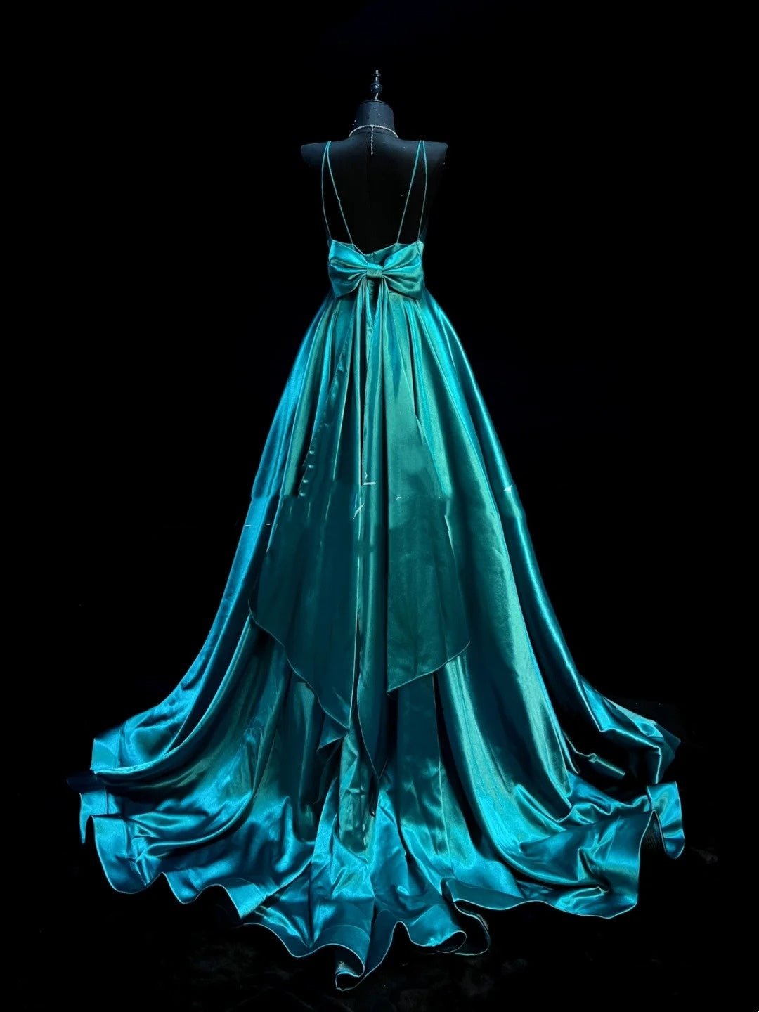 Chic A line Spaghetti Strap Blue Satin Long Party Dresses Prom Dresses Impress Wedding Guest Dress N910