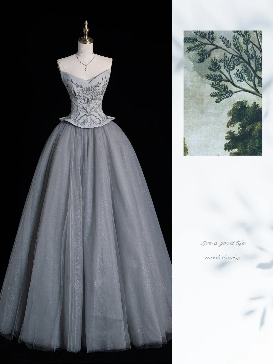 Retro Ball Gown Strapless Grey Tulle 2000s Long Prom Dresses Inspo 19th Birthday Outfits Formal Dress N523