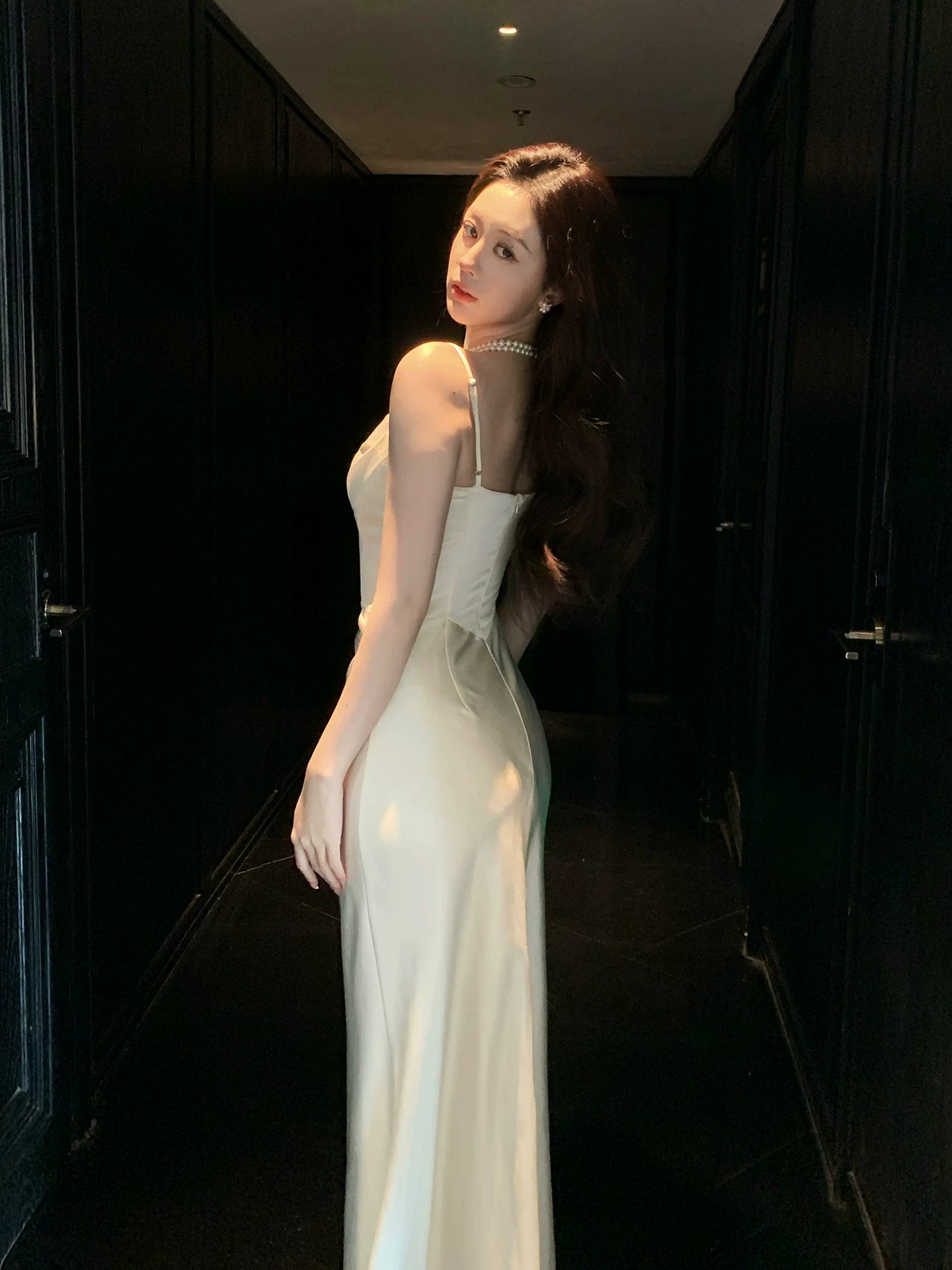 Elegant Mermaid Spaghetti Straps Ivory Satin Ankle Length Prom Dresses 17th Nigh Party Birthday Outfits AB2457