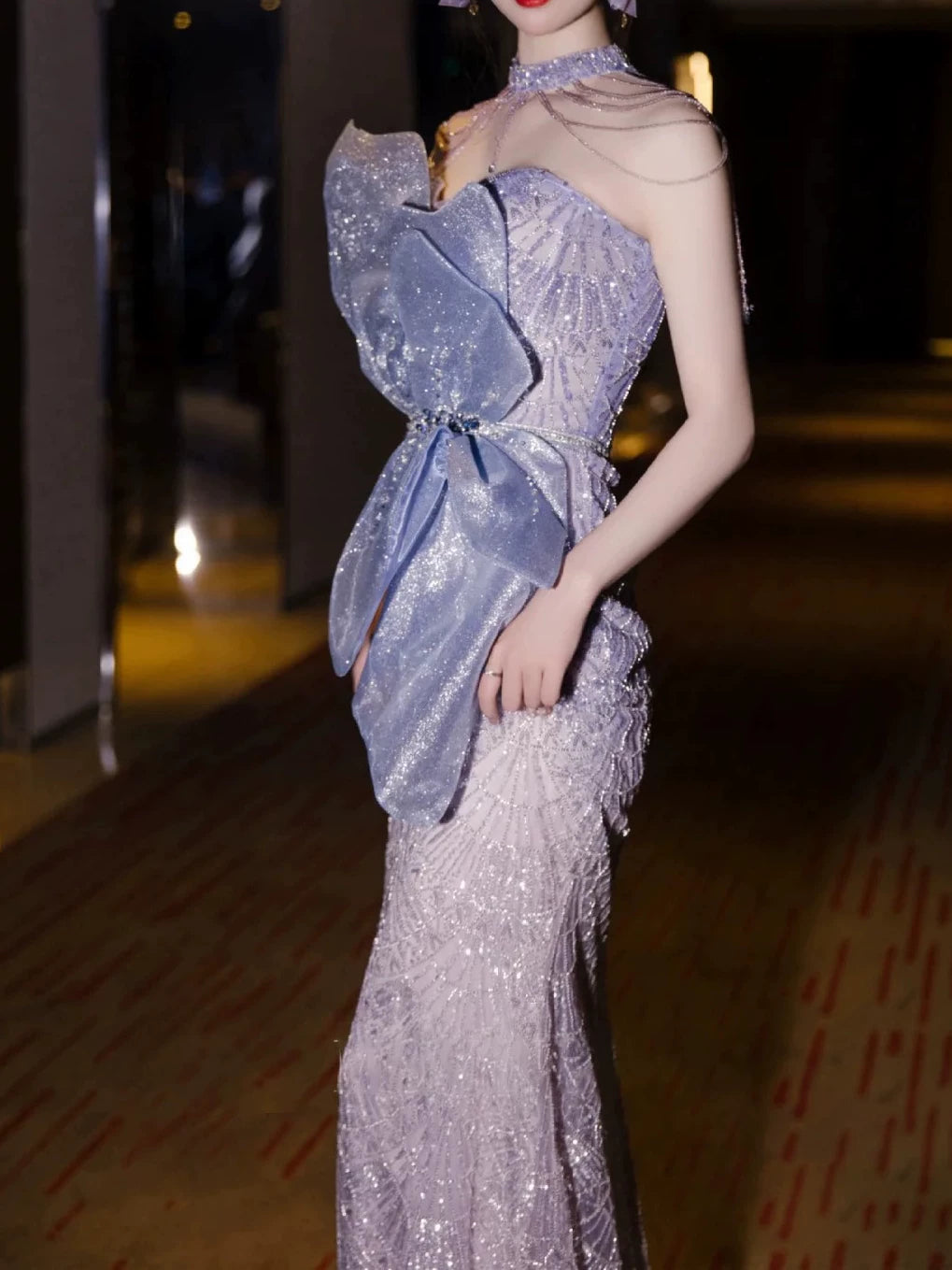 Modest Mermaid Strapless Sleeveless Sequins Prom Dresses Inspiration Long Party Evening Dress 21st Birthday Outfits AB2286