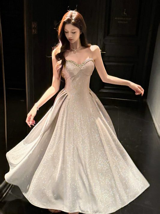 Modest A Line Spaghetti Straps Pink Sequin Prom Dresses Wedding Guest Dress 20th Birthday Outfits AB2463