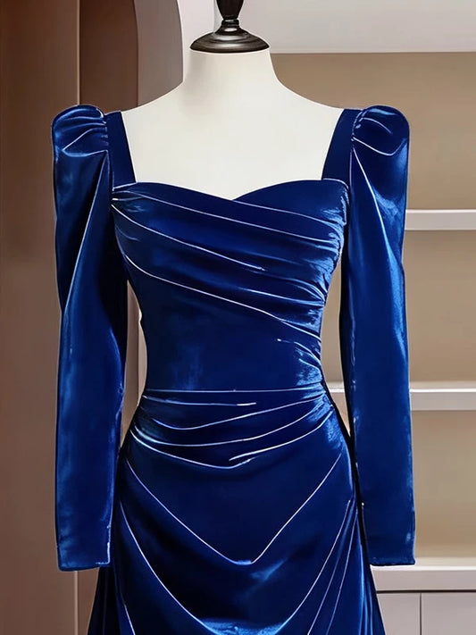 Unique Sheath Royal Blue Long Sleeves Prom Dresses Inspiration Party Night Gowns 20th Birthday Outfits AB2249