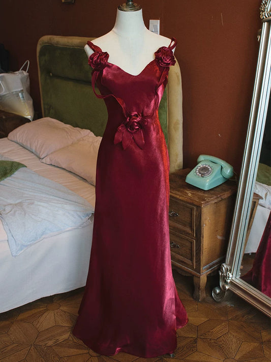 Vintage 1950s Mermaid V Neck Burgundy Prom Dresses Inspiration Long Party Evening Dress 18th Birthday Outfits AB2377