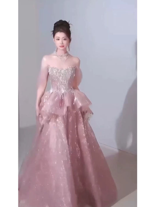 Sparkly A Line 2026 Strapless Pink Sequins Prom Dresses Inspiration Long Party Night Evening Gowns 19th Birthday Outfits AB2266