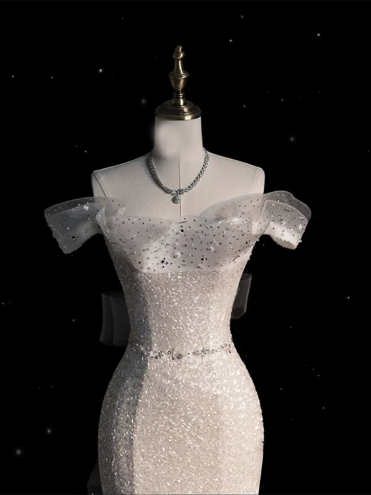 Sparkly Wedding Dresses Mermaid Off The Shoulder White Sequins Brides Dress For Brides Fitted Bridal Gown AB2335