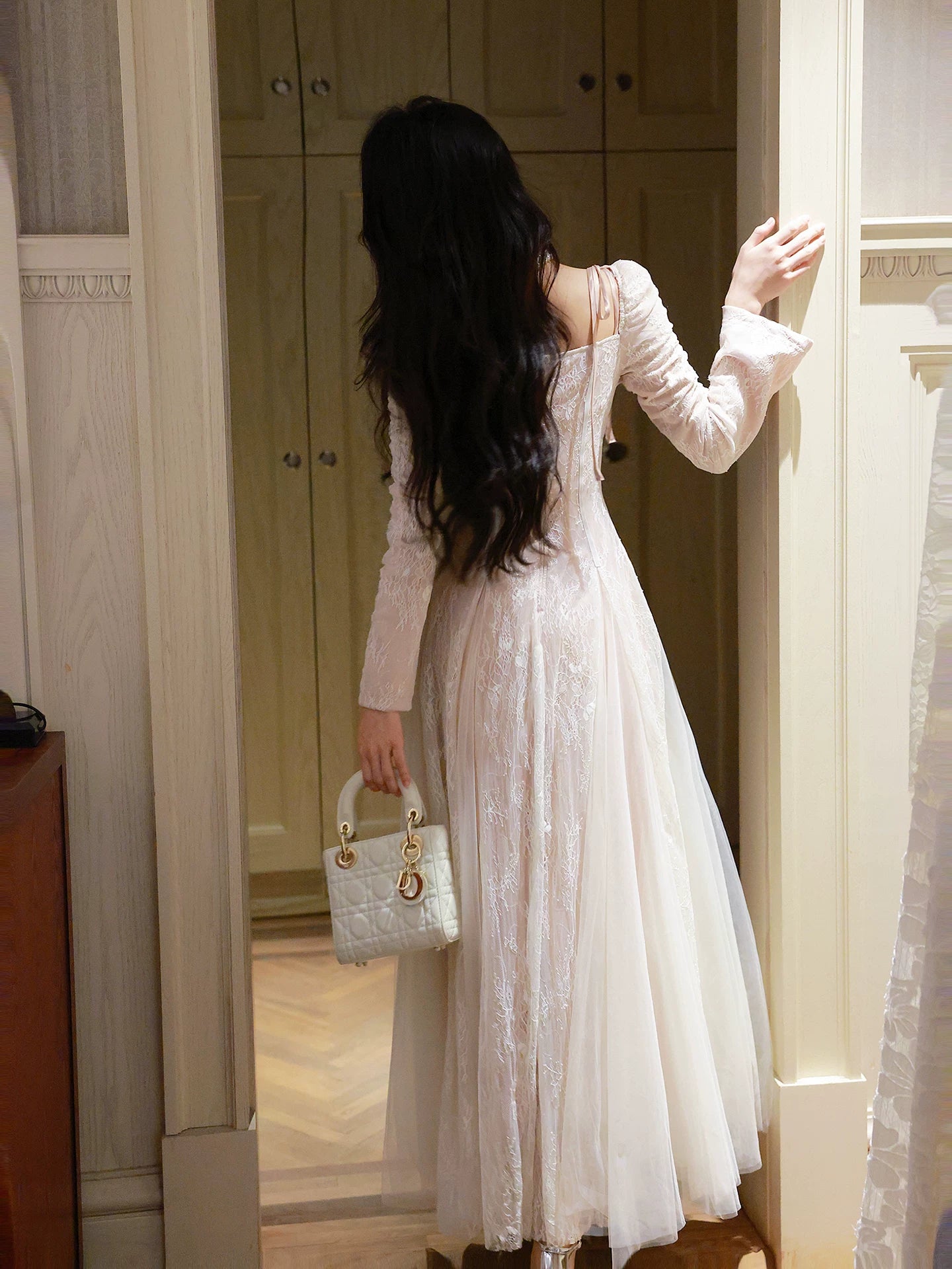 Cute A Line Long Sleeves Lace Pleated Prom Dresses Graduation 18th Birthday Holiday Outfits N091
