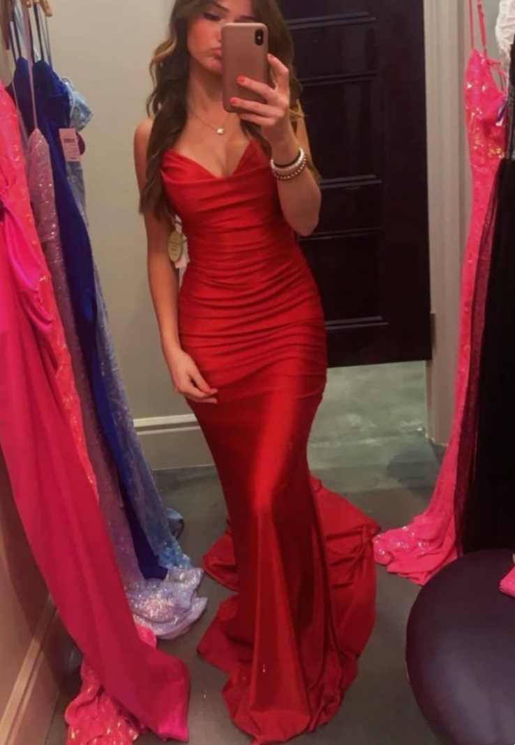 Sexy Mermaid Spaghetti Straps Red Long Prom Dress Inspiration Party Senior Dance Prom Dresses RB1234