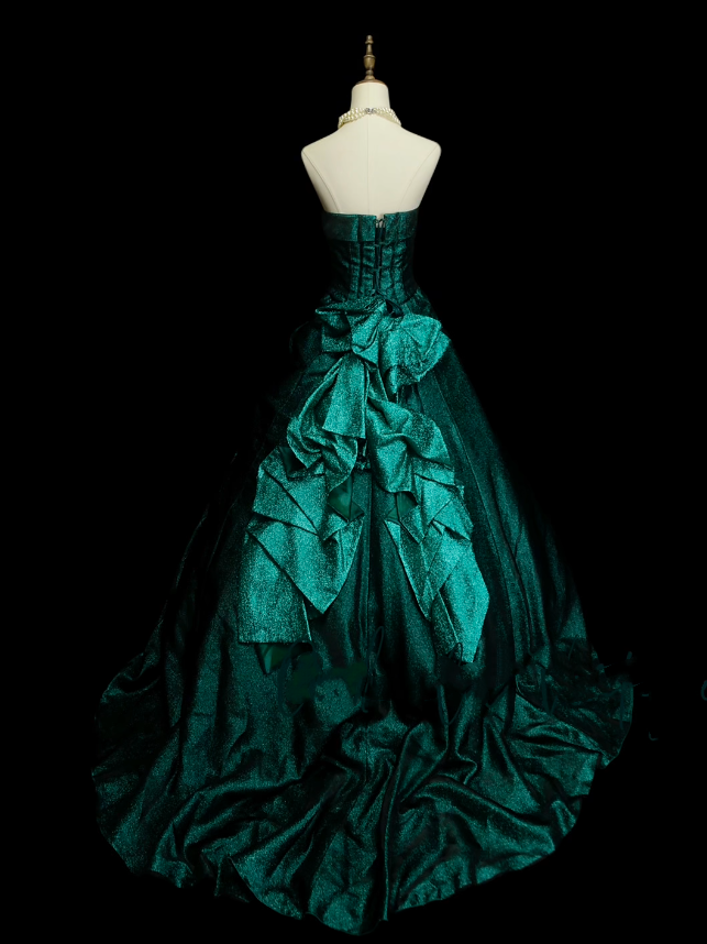 Vintage Ball Gown Strapless Dark Green Satin Sweet 16 Dresses Quinceanera Dress Long 15 Vestidos De Fiesta N1324