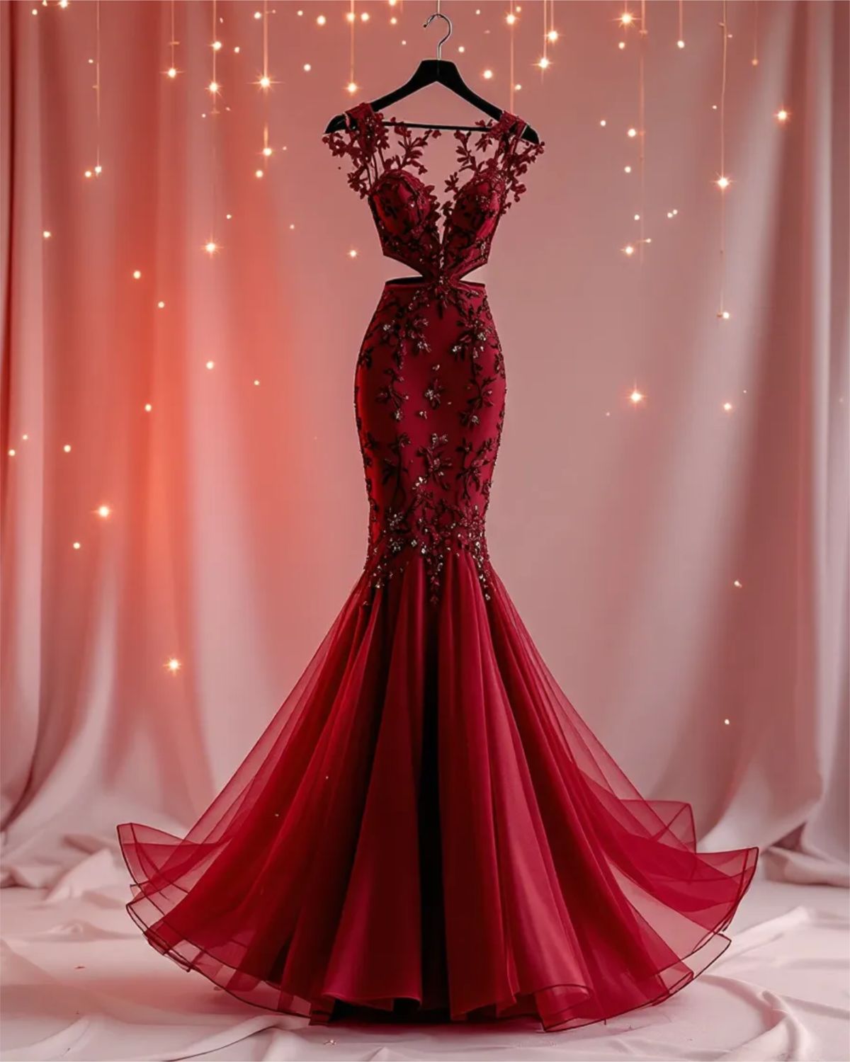Classy Mermaid Scoop Burgundy Tulle Beaded Prom Dresses Formal Dress Birthday Outfits Prom Gown RA005