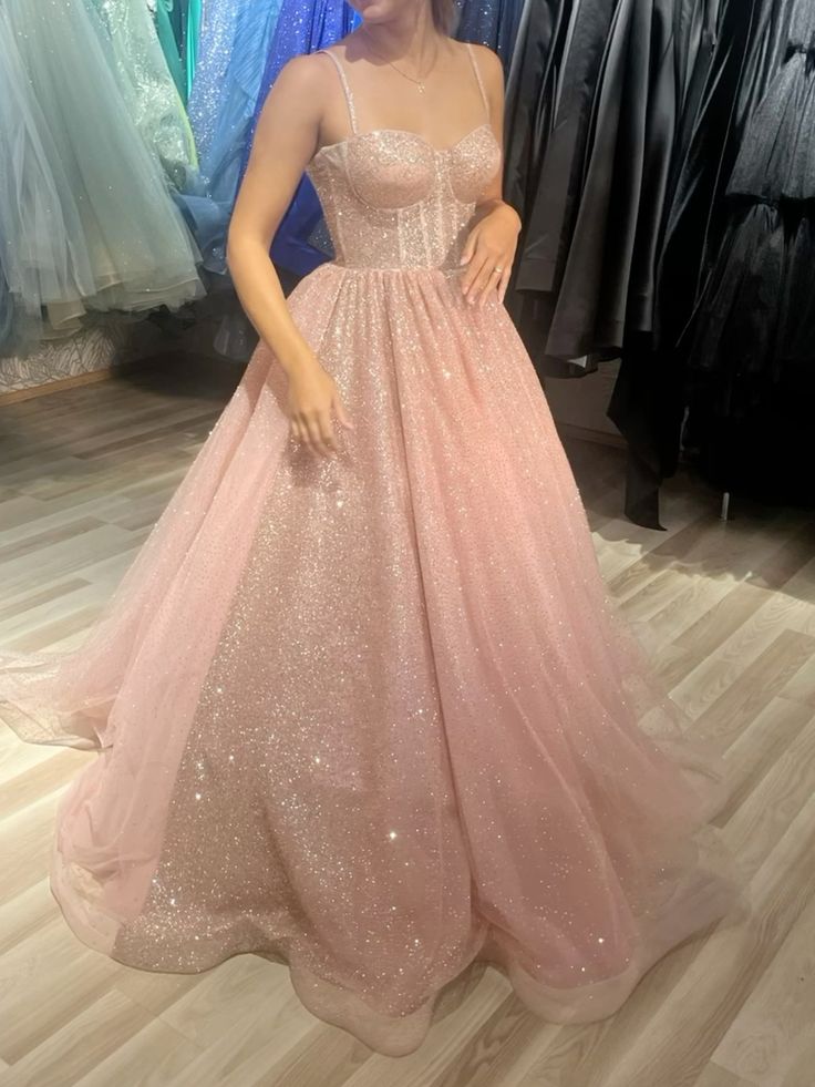 Elegant Ball Gown Spaghetti Strap Blush Pink Tulle Senior Aesthetic Pr – RubyFashionDress