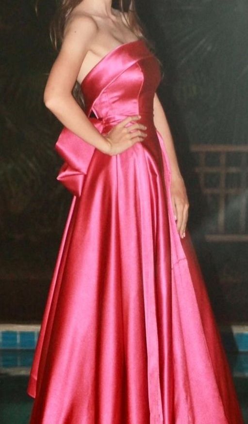 Classy A Line Strapless Hot Pink Satin Prom Dresses Long Party Dress 18th Birthday Outfit Graduation Dress RB1003