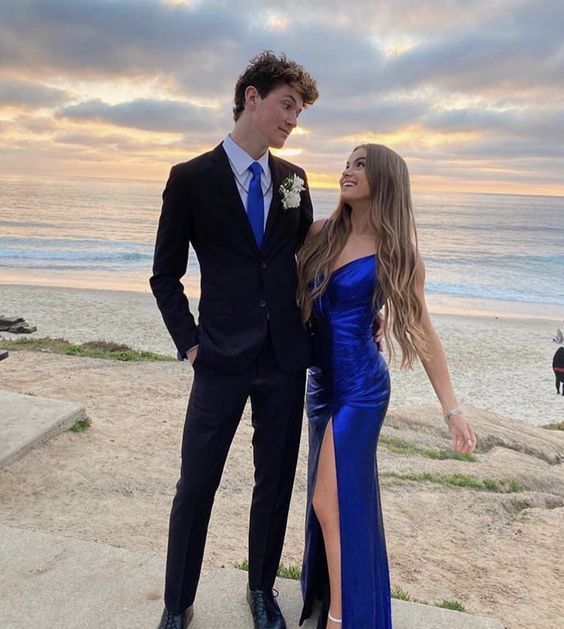Unique Mermaid Spaghetti Straps Royal Blue Slit Prom Dresses Long Party Dress 22th Birthday Outfits Graduation Dress RB1015