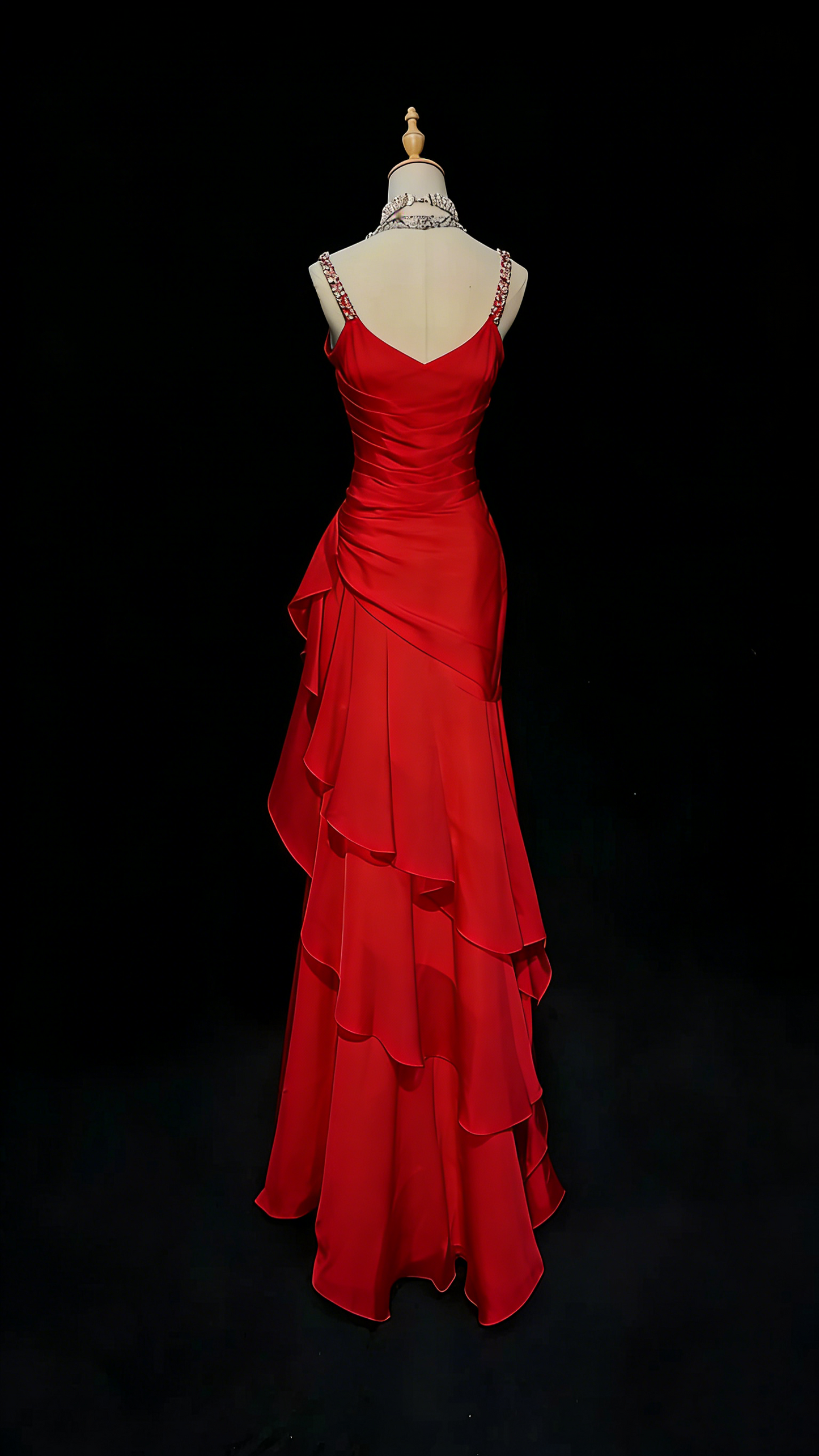 Modest Mermaid Straps Chiffon Red Long Prom Dresses New Long Evening Gowns Formal Dress N1417