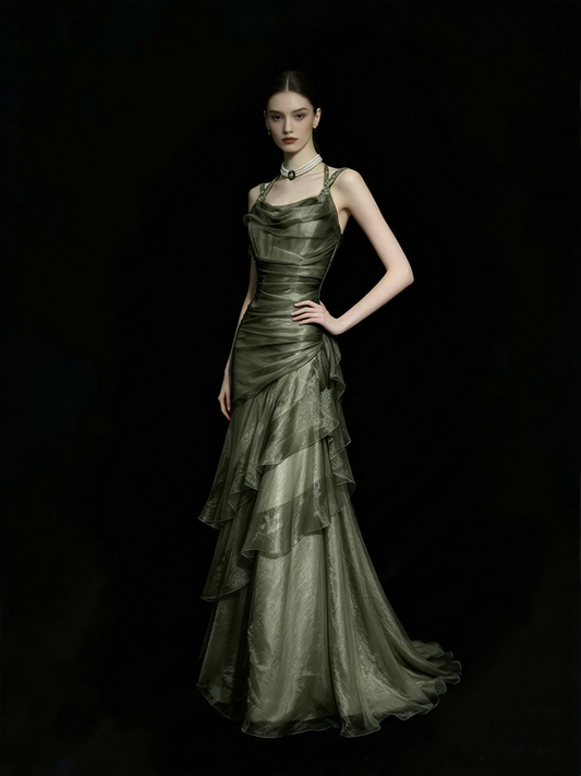 Vintage Mermaid Spaghetti Straps Green Prom Dresses Long 18th Birthday Outfit Senior High School Dance Party Dress AB041