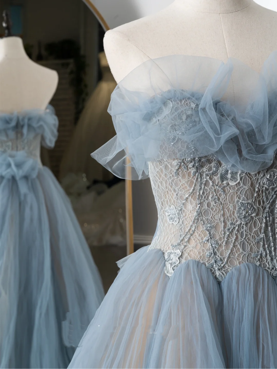 Charming Ball Gown Sweetheart Blue Tulle Prom Dresses Long 18th Birthday Outfit Senior High School Dance Party Dress RB1060