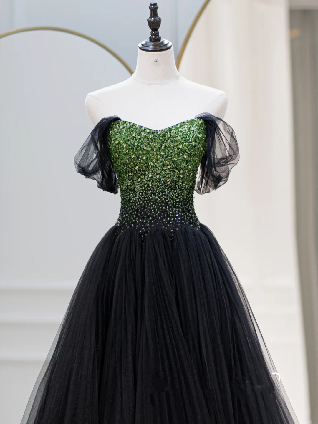 Charming Ball Gown Off The Shoulder Black Prom Dresses Long 18th Birthday Outfit Senior High School Dance Party Dress RB1062