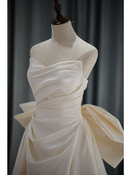 Elegant Modest Mermaid Sweetheart Satin Pleated Wedding Dress Styles Long Bridal Gown Wedding Gowns RB1114
