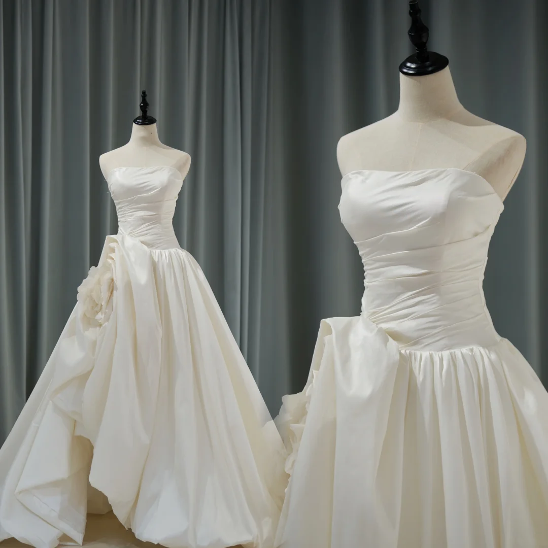 Modest Ball Gown Strapless Ivory Fitted Corset Wedding Dress Long Bridal Gown Wedding Gowns RB1127