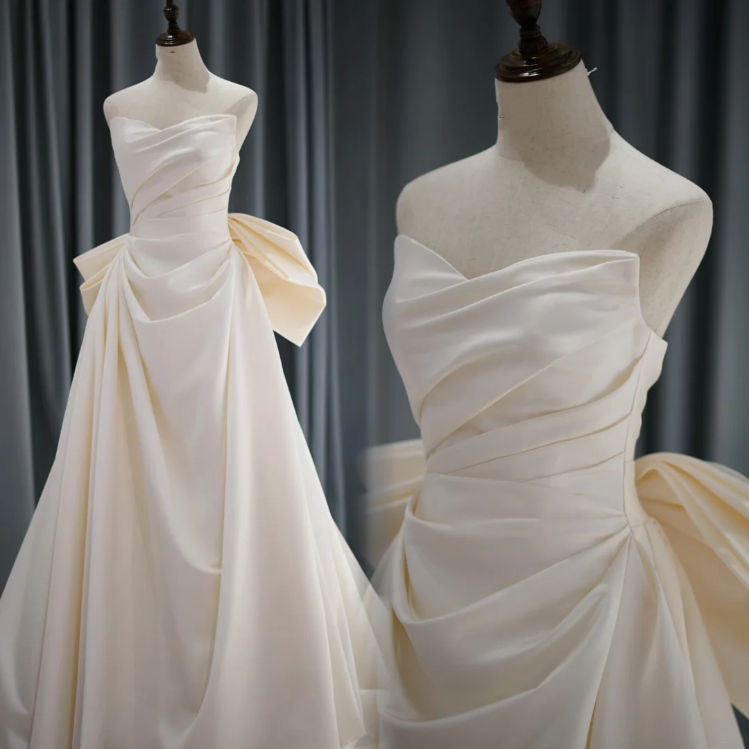 Elegant Modest Mermaid Sweetheart Satin Pleated Wedding Dress Styles Long Bridal Gown Wedding Gowns RB1114
