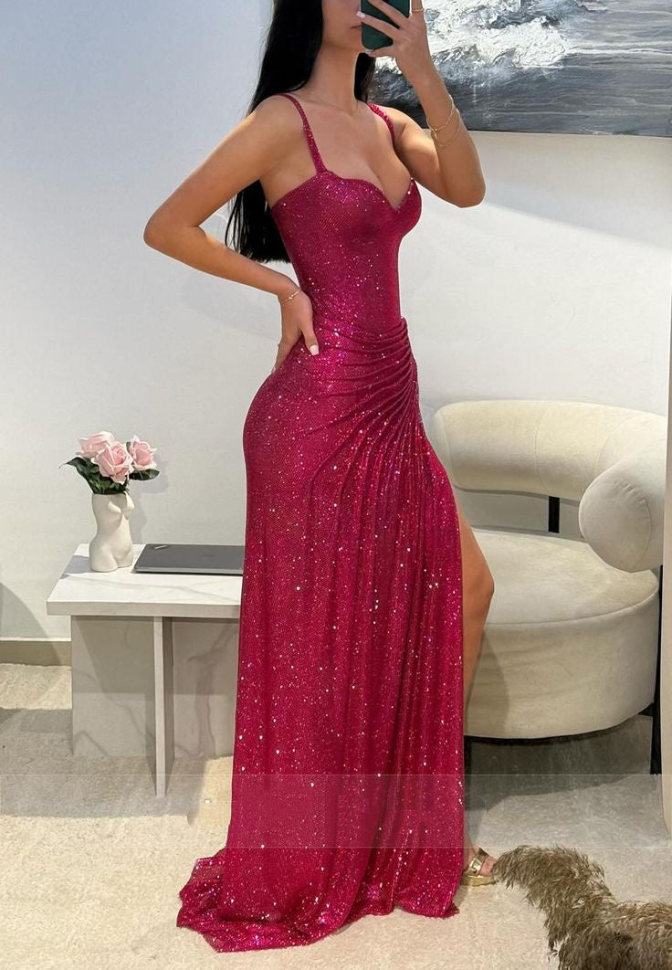 Modest Mermaid Spaghetti Straps Sequins Silver Prom Dresses Inspiration Prom Dress Graduation Dress RB1169