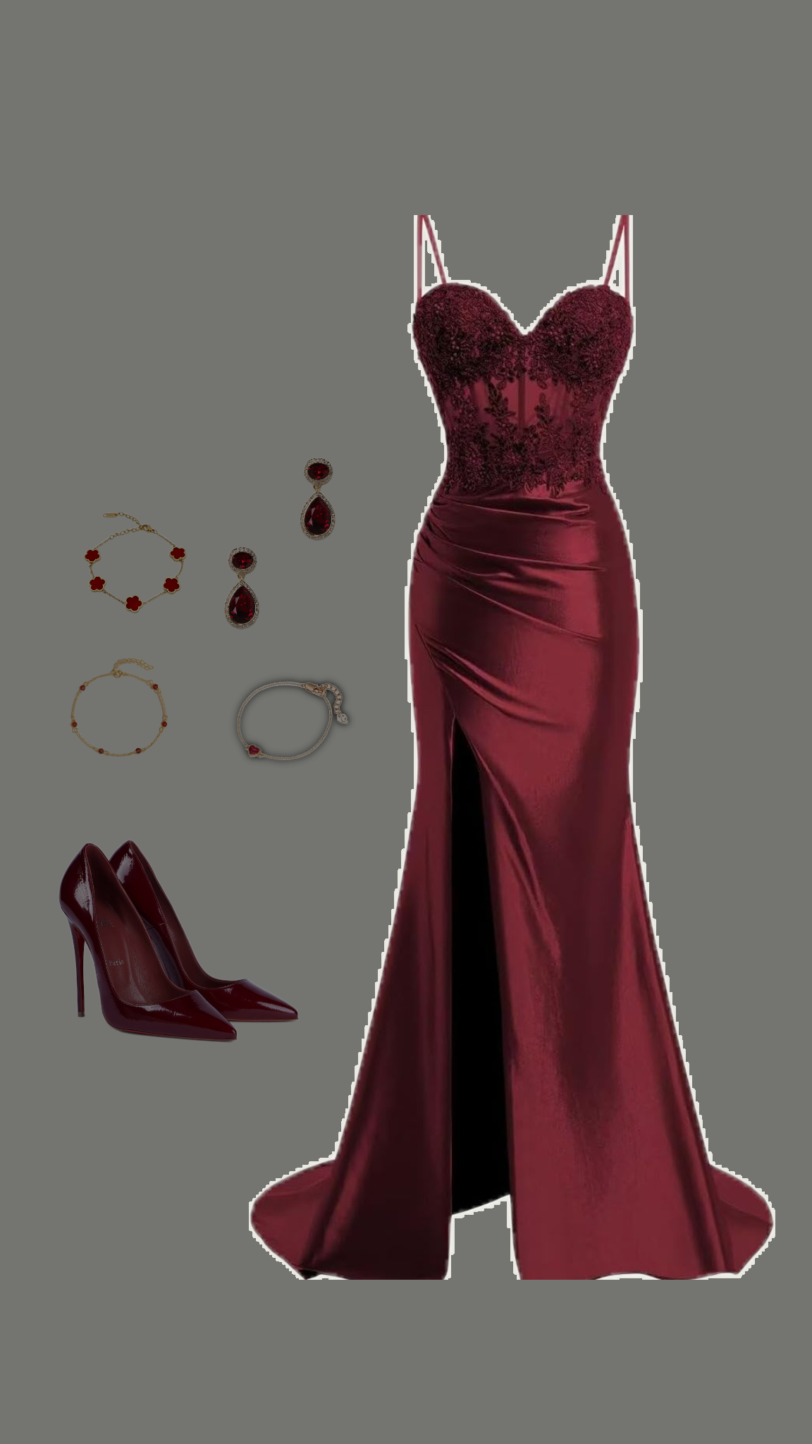 Sexy Mermaid Spaghetti Straps Burgundy Lace Slit Long Prom Dresses Inspiration Party Dress 21st Birthday Outfit Graduation Dress RB1195