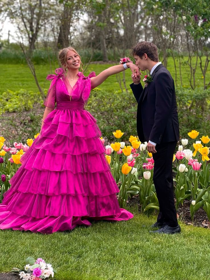 Cute Straps Ball Gown Hot Pink Tulle Long Quinceanera Dress 18th Birthday Dresses Sweet 15 16 Dress RB1270