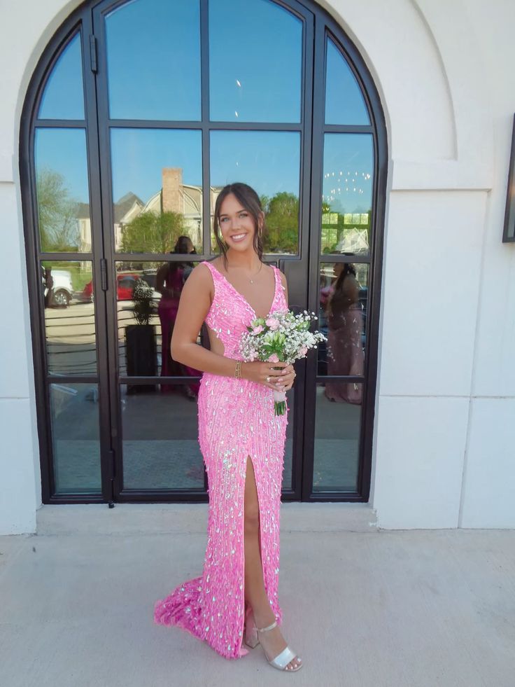 Sexy Mermaid V Neck Blue Sequin Beads Split Long Prom Dresses Inspo Prom Gown RB1311