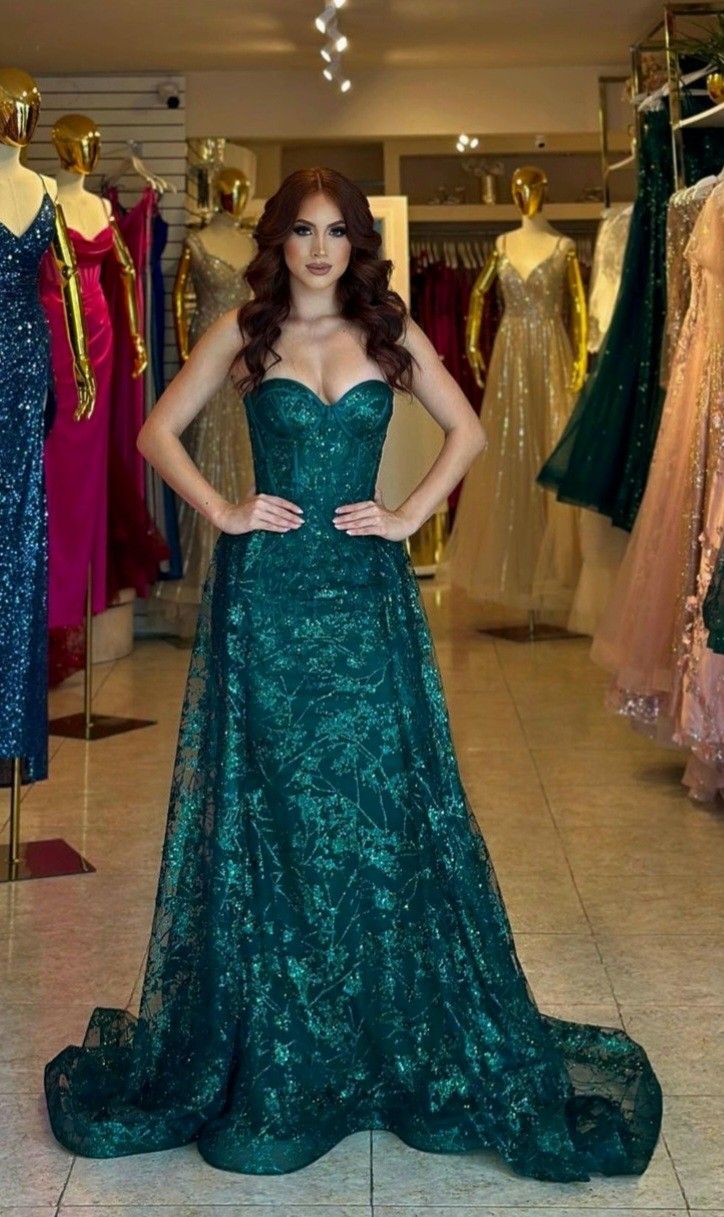 Special Mermaid Sweetheart Dark Green Sequin Sleeveless Beads Long Prom Dresses Inspo Prom Gown RB1408