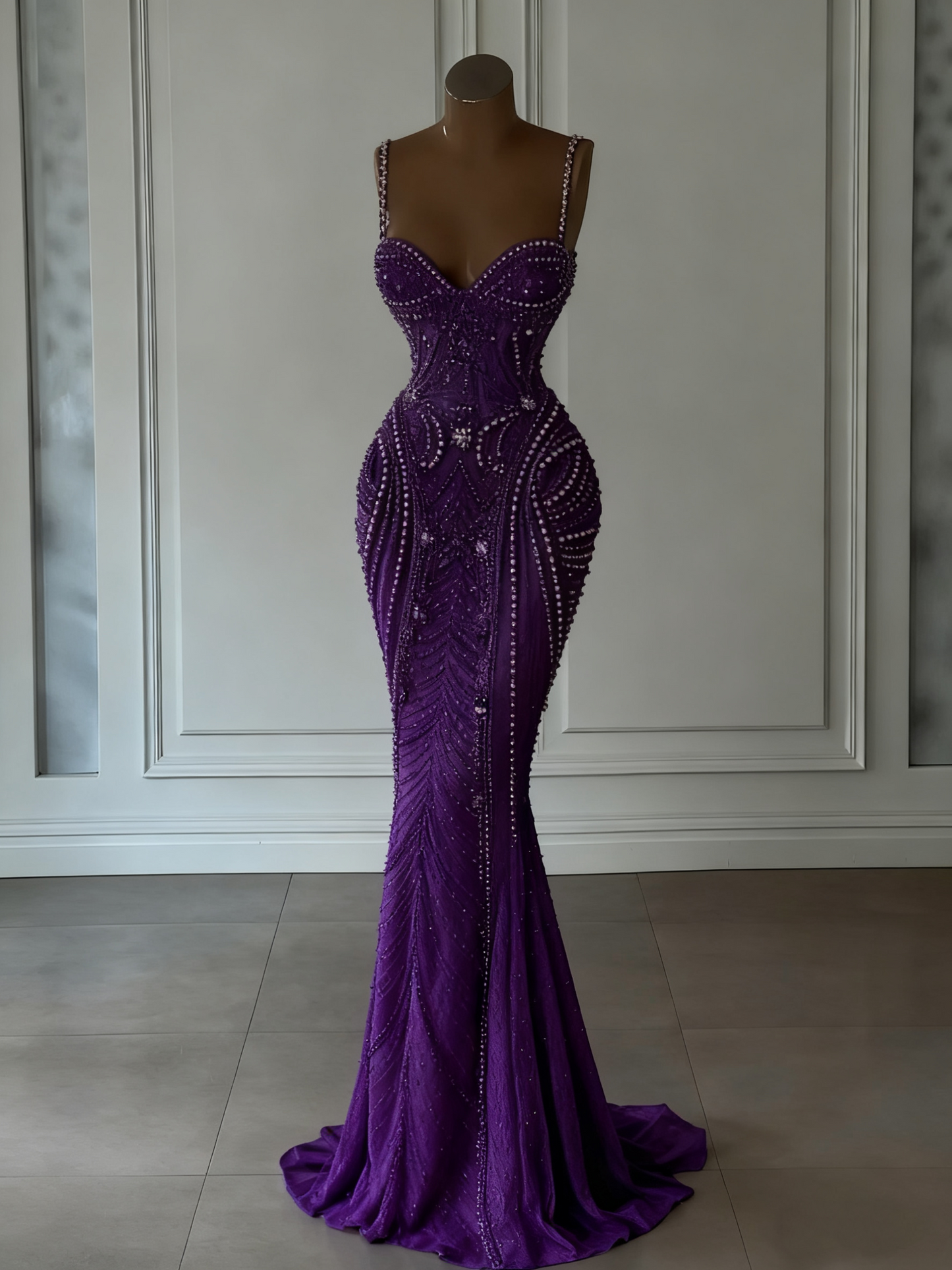 Sparkly Mermaid Spaghetti Straps White Sequin Beaded Wedding Dress Long Bridal Gown Wedding Dresses RB1442