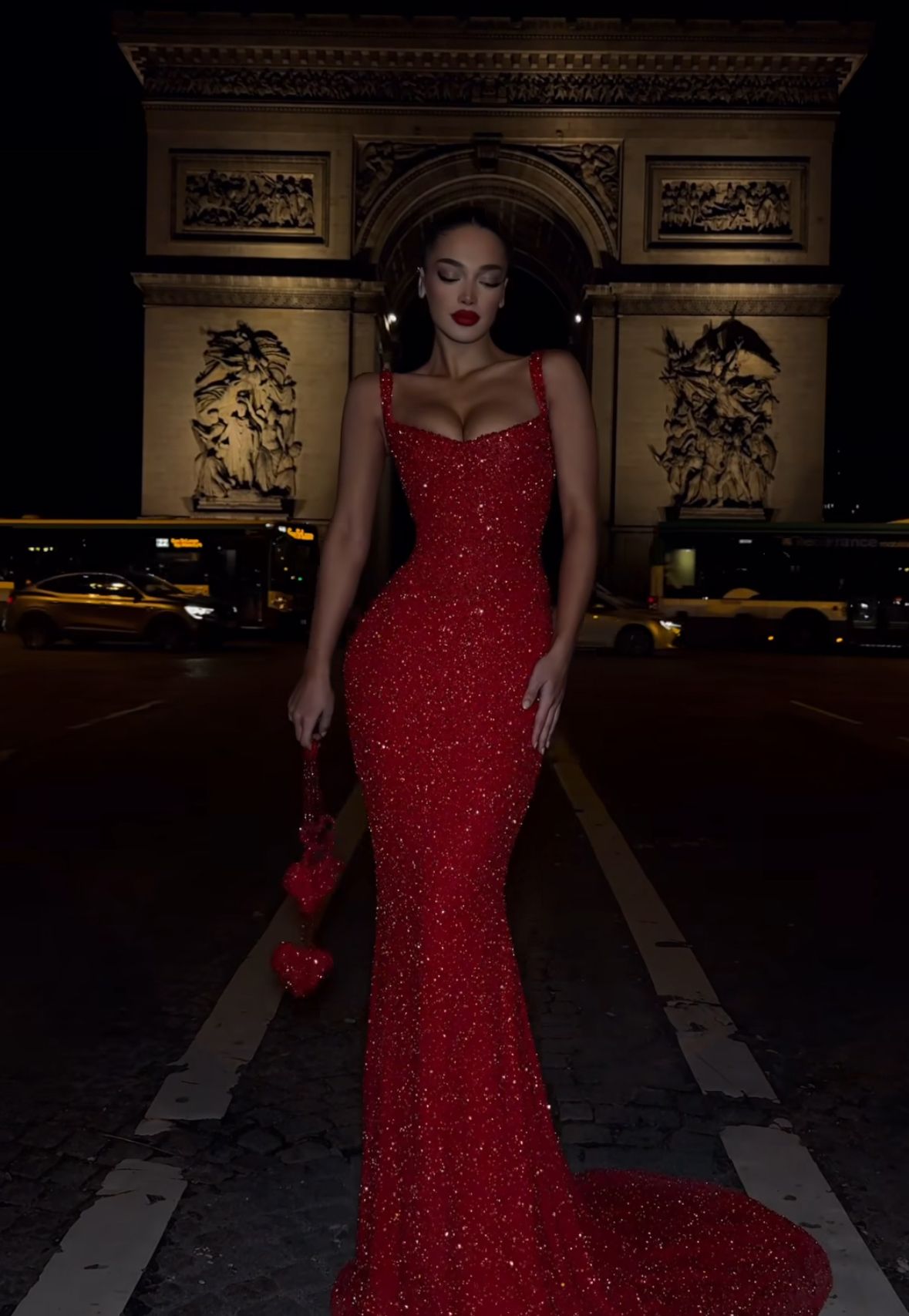 Classy Mermaid Square Neck Red Sequin Long Prom Dresses Inspo Glitter Prom Gown RB1475